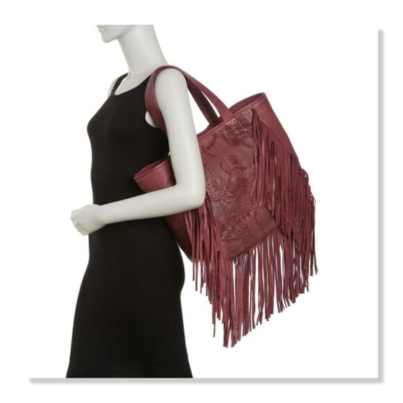 Frye Vivian Leather Fringe Tote Bag in Brick - NEW - Picture 2 of 13